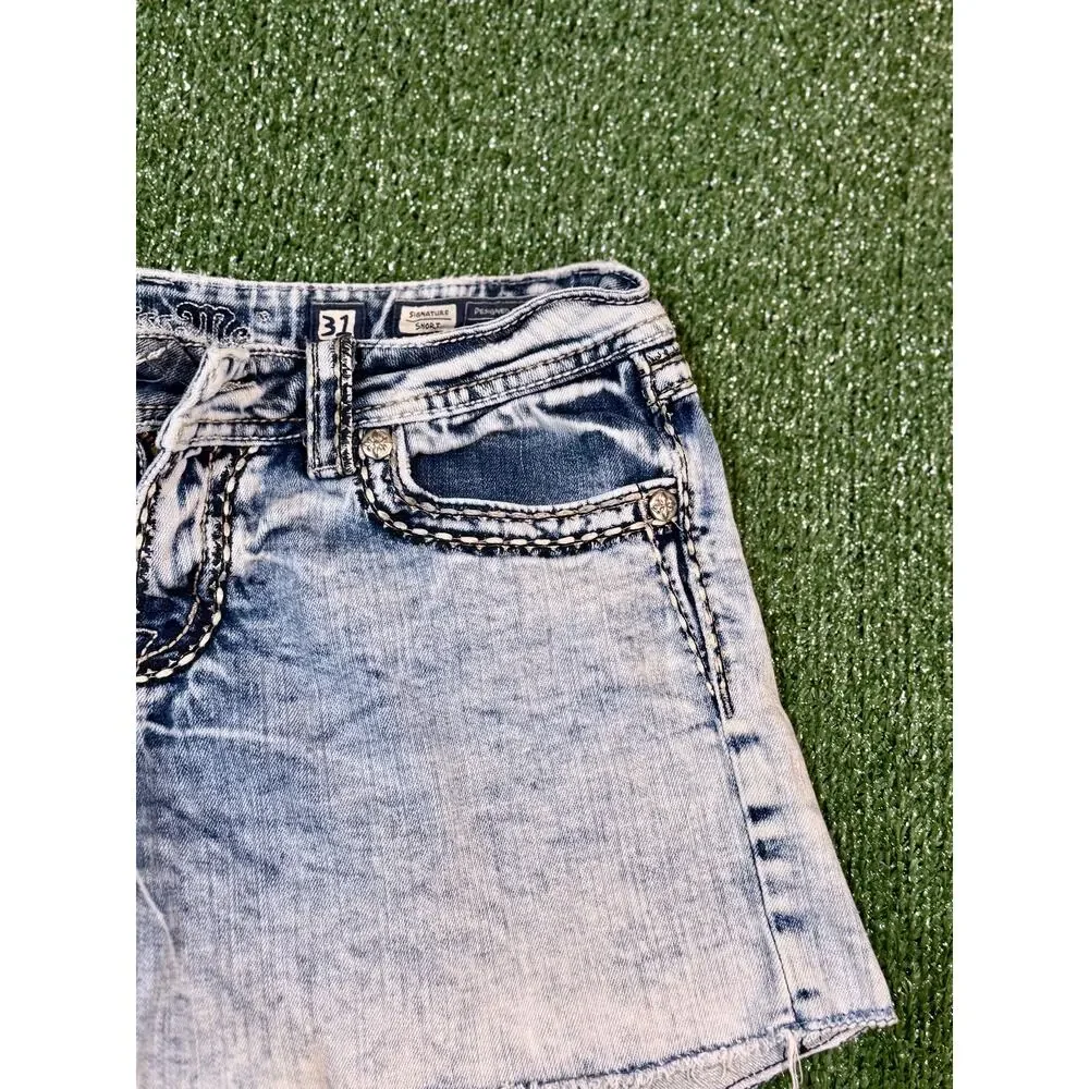 RETRO Y2K MISS ME CUTOFF BLUE DENIM SHORTS - Picture 4 of 8